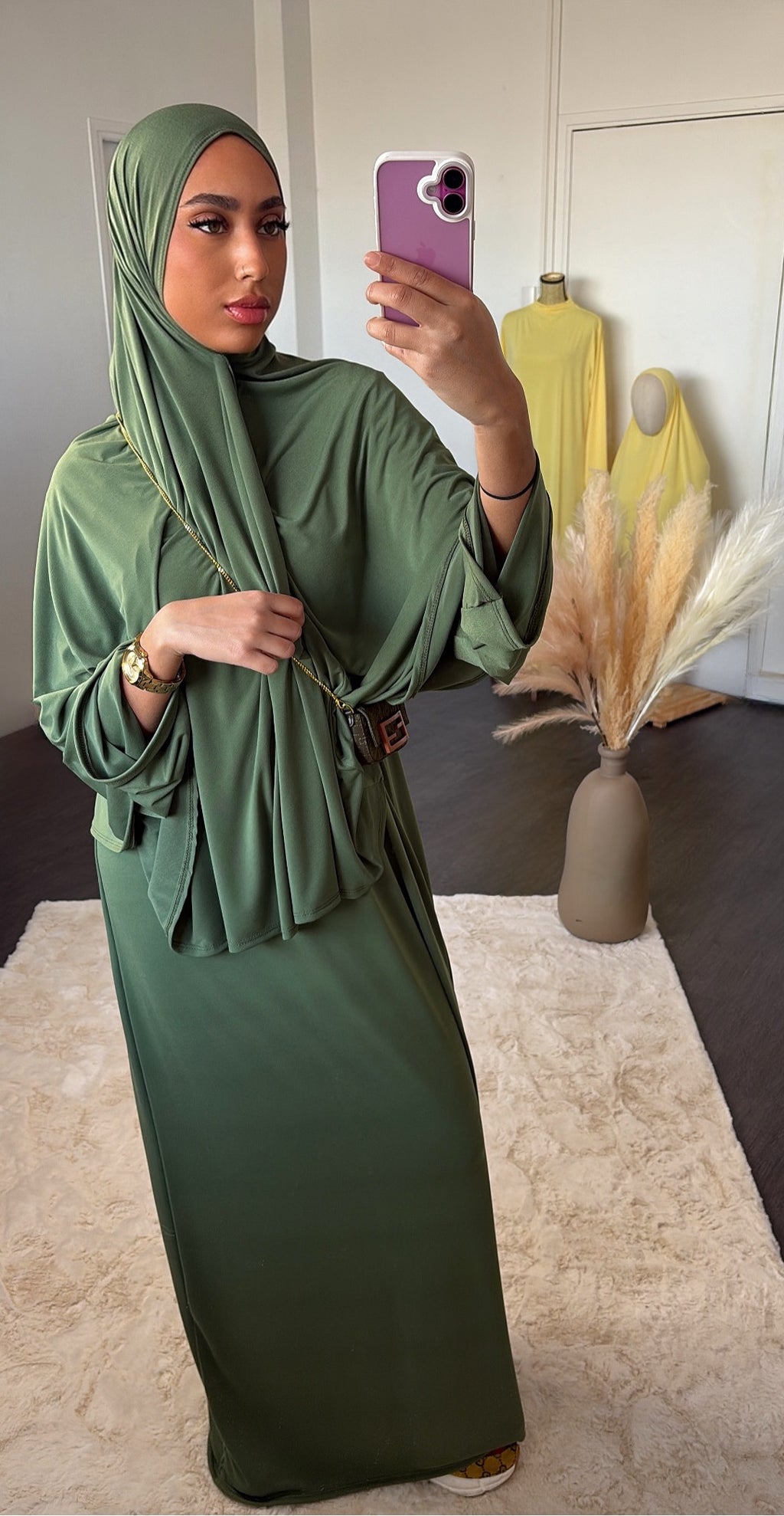 Set khalyssa - Abaya + Khimar - Vert amande